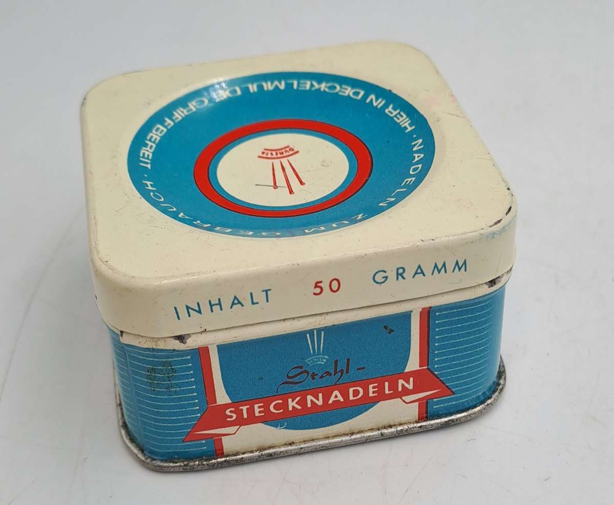 Empty Vintage Stahl Stechnadeln 50g (steel Pins ) Tin -Made in Germany