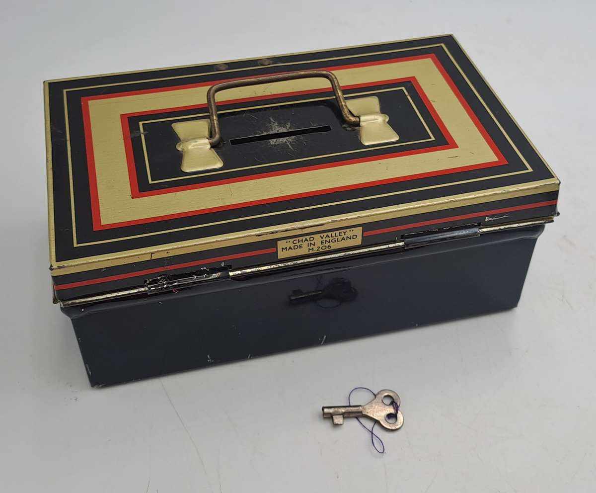 Vintage 1950's "Chad Valley" M.206 Money Tin with Key -Made in England