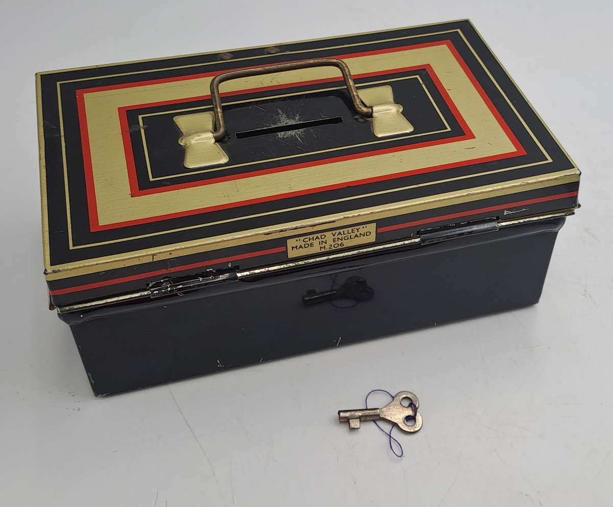 Vintage 1950's "Chad Valley" M.206 Money Tin with Key -Made in England