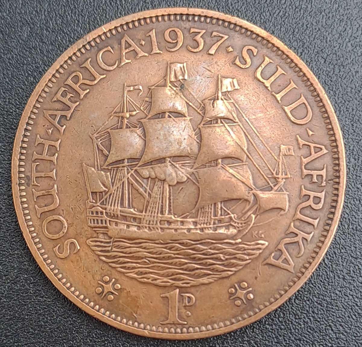 1937 South Africa 1 Penny - George VI Rex Imperator