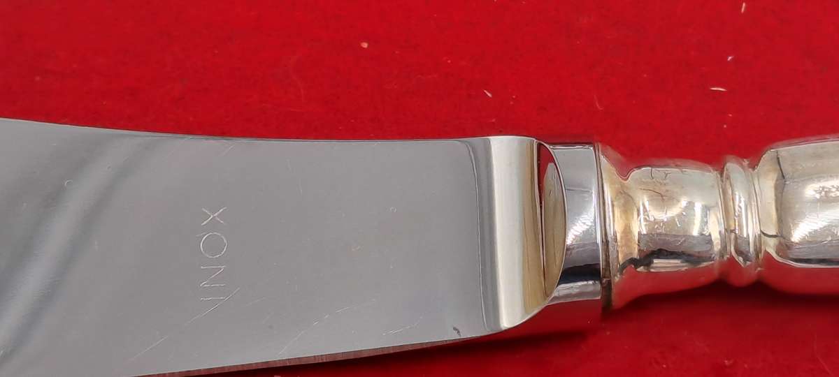 2 INOX Designer Butter knifes with .800 SILVER Handles in Bag