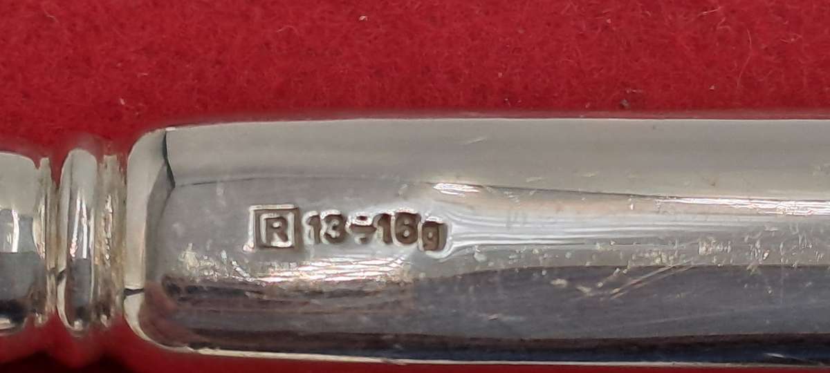 2 INOX Designer Butter knifes with .800 SILVER Handles in Bag