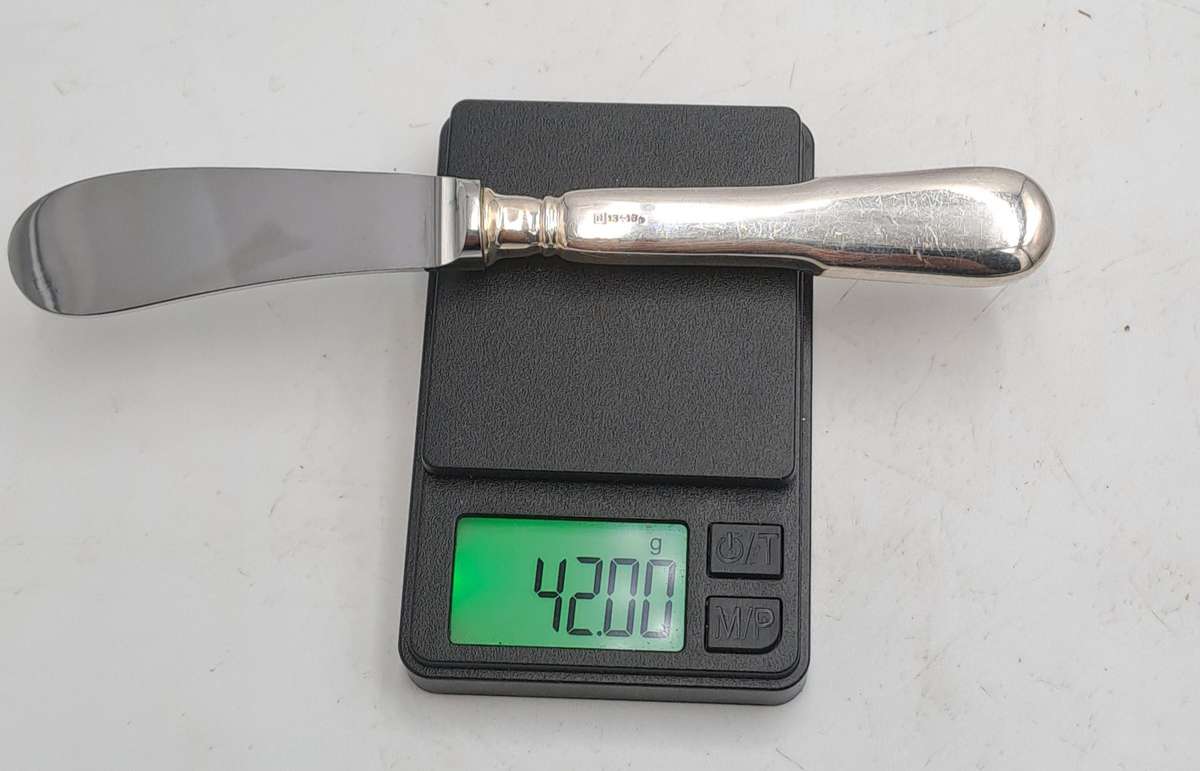 2 INOX Designer Butter knifes with .800 SILVER Handles in Bag