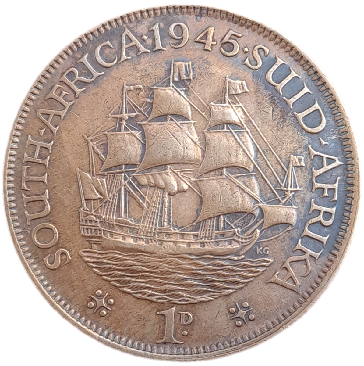 1945 South Africa 1 Penny - George VI Rex Imperator