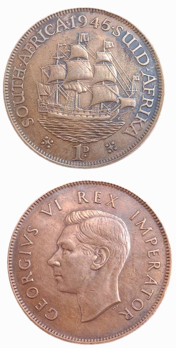 1945 South Africa 1 Penny - George VI Rex Imperator