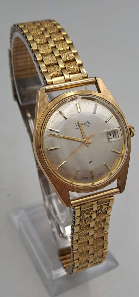 Vintage Swiss Made Nivada 21 Jewels Gold Plated Men's Automatic Watch -Working