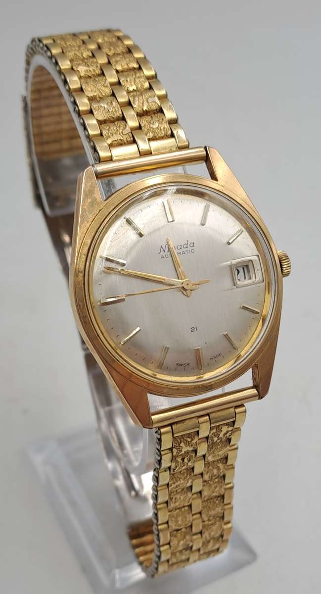 Vintage Swiss Made Nivada 21 Jewels Gold Plated Men's Automatic Watch -Working