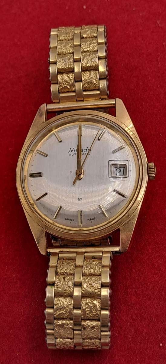 Vintage Swiss Made Nivada 21 Jewels Gold Plated Men's Automatic Watch -Working