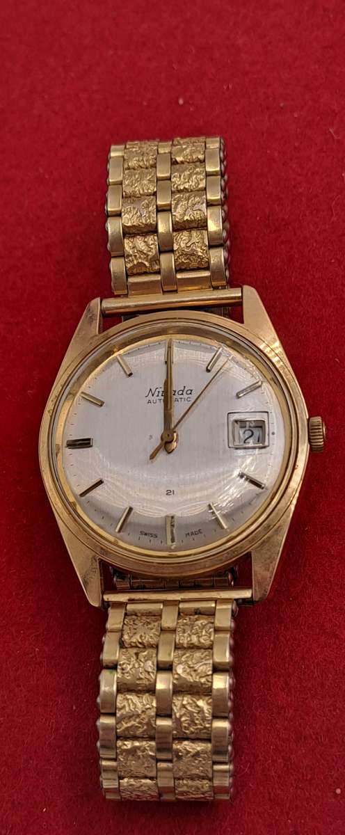 Vintage Swiss Made Nivada 21 Jewels Gold Plated Men's Automatic Watch -Working