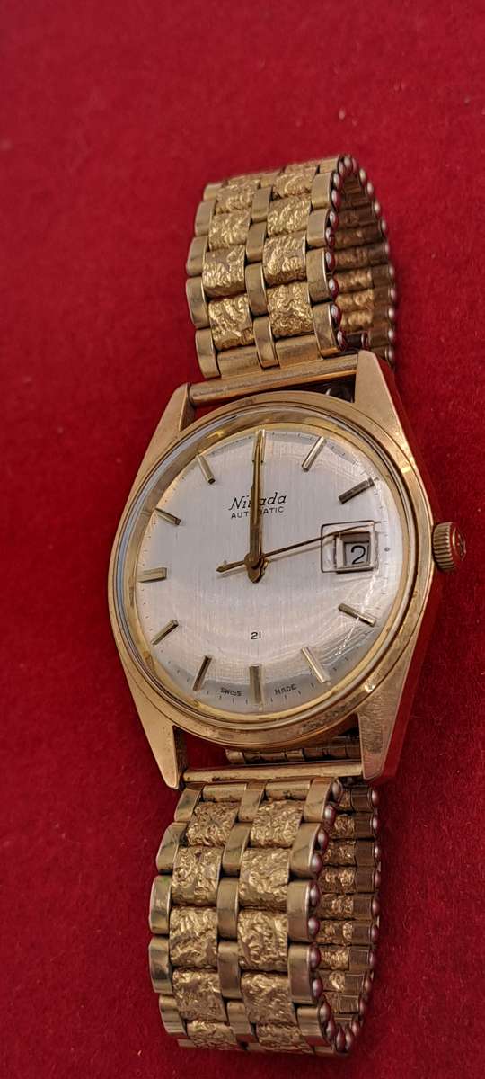 Vintage Swiss Made Nivada 21 Jewels Gold Plated Men's Automatic Watch -Working