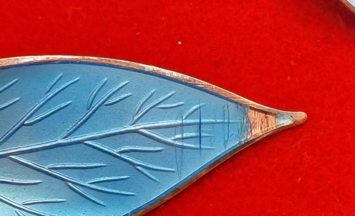 Vintage David Andersen Norway Sterling Silver & Enameled Leaf Designed Bracelet Earrings& Brooch set