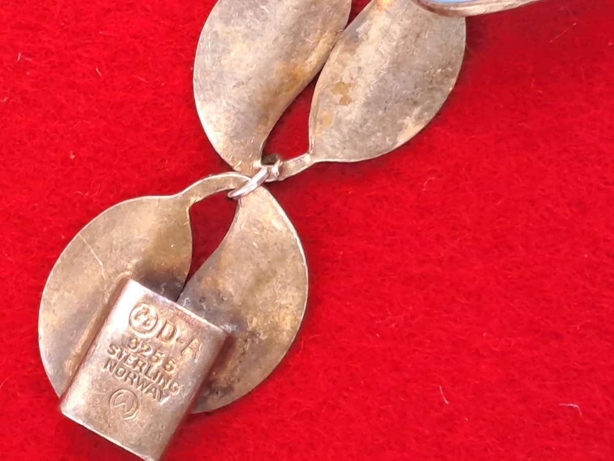 Vintage David Andersen Norway Sterling Silver & Enameled Leaf Designed Bracelet Earrings& Brooch set