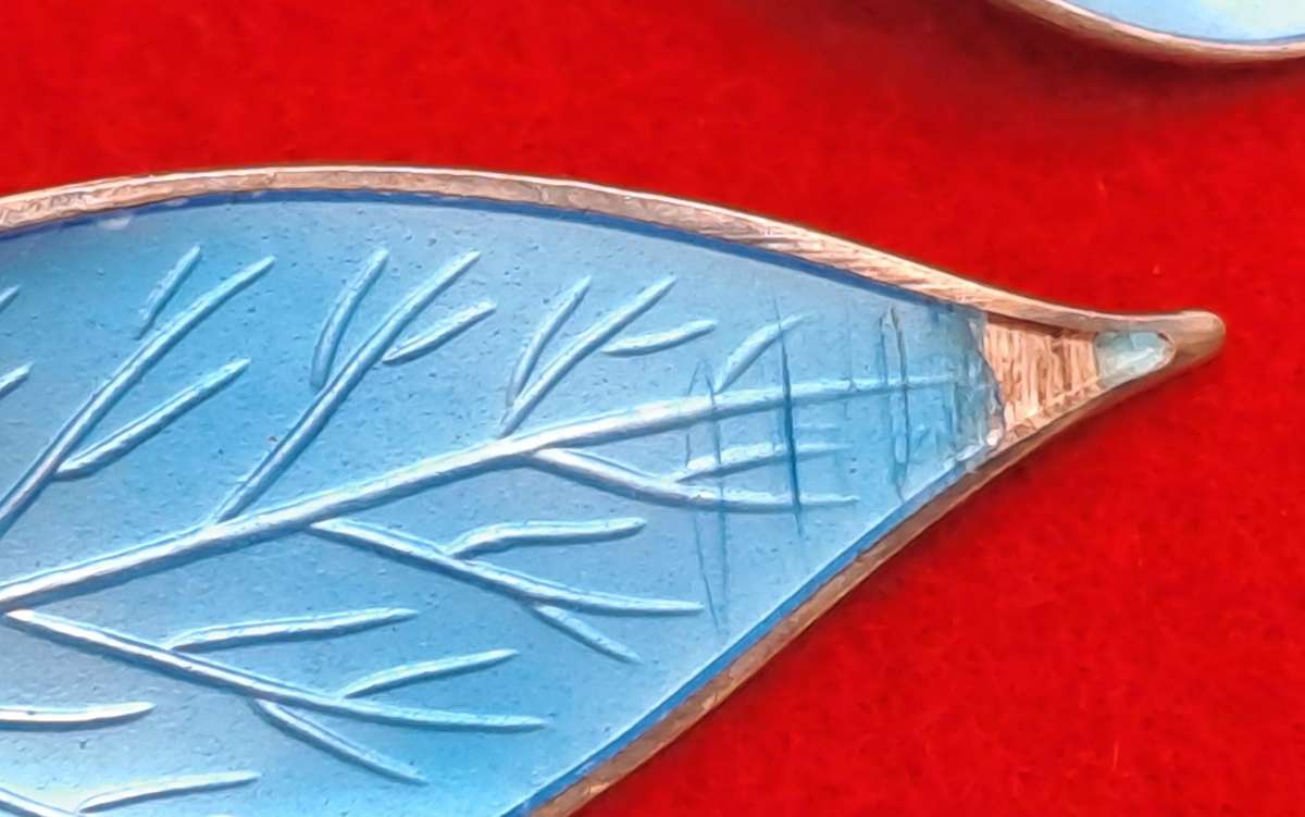 Vintage David Andersen Norway Sterling Silver & Enameled Leaf Designed Bracelet Earrings& Brooch set