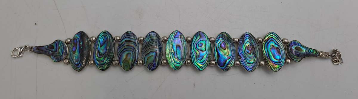 Vintage Abalone Shell Stone Silver Handmade Cluster bracelet