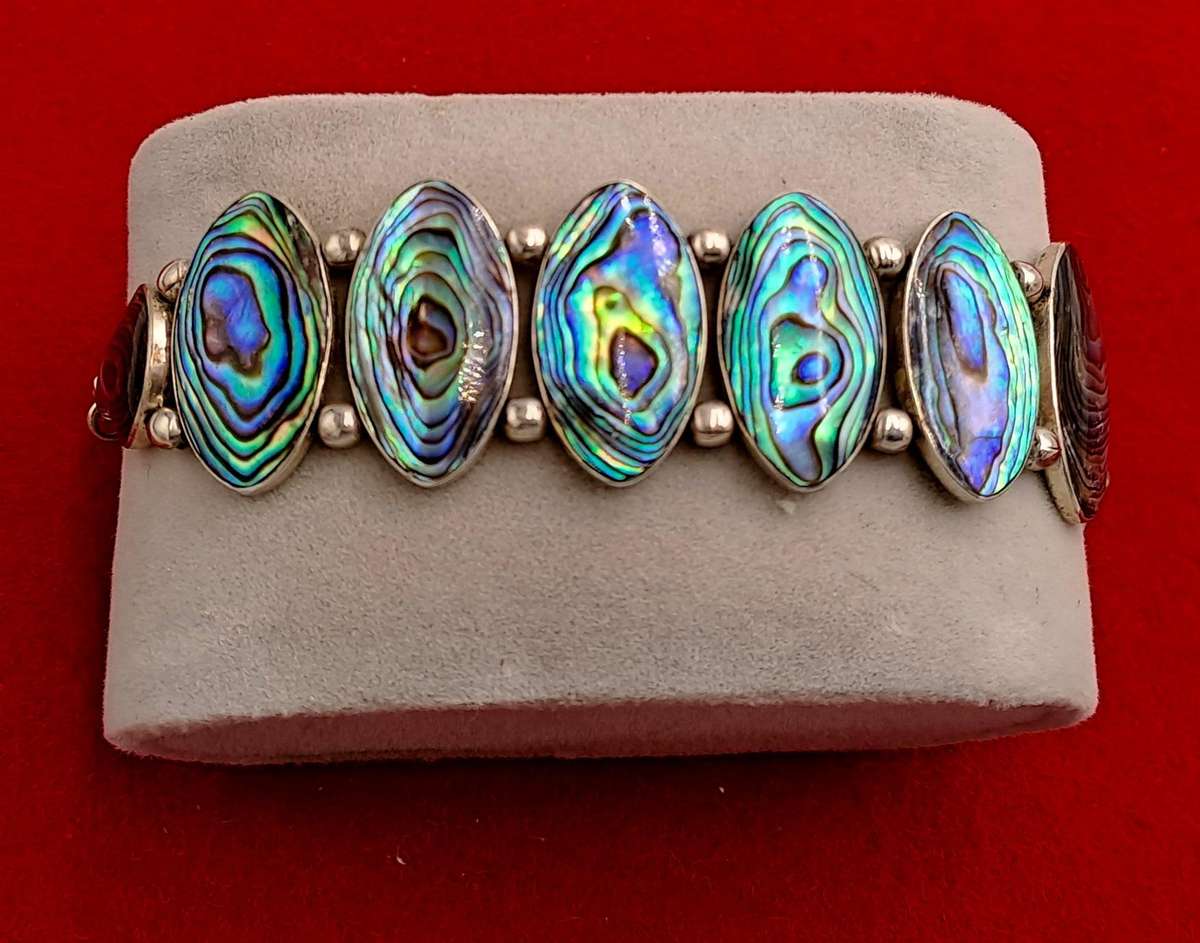 Vintage Abalone Shell Stone Silver Handmade Cluster bracelet