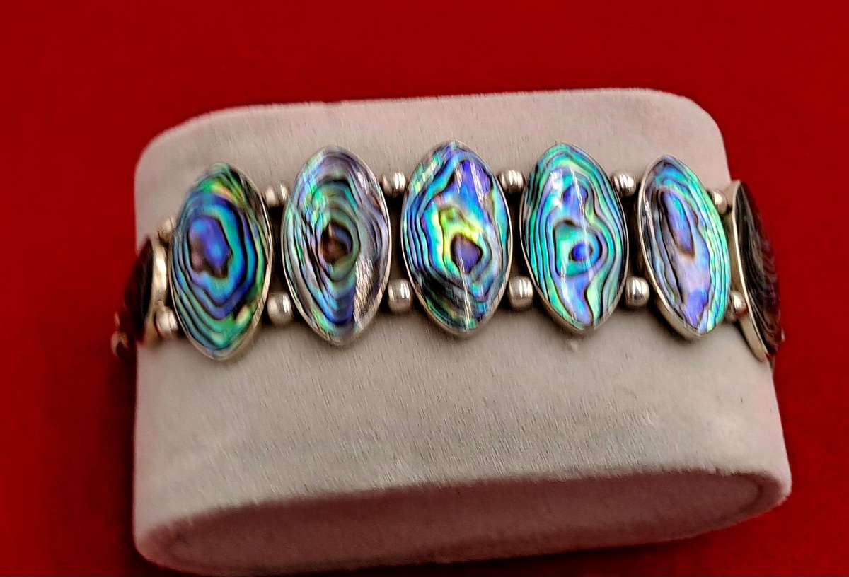 Vintage Abalone Shell Stone Silver Handmade Cluster bracelet