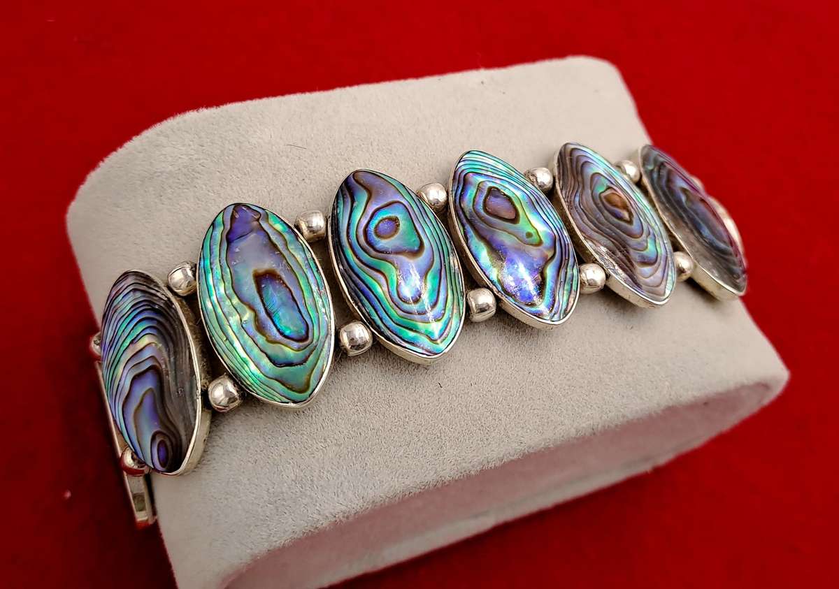 Vintage Abalone Shell Stone Silver Handmade Cluster bracelet