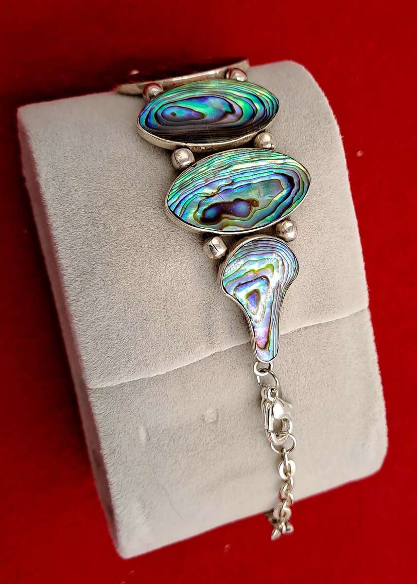 Vintage Abalone Shell Stone Silver Handmade Cluster bracelet