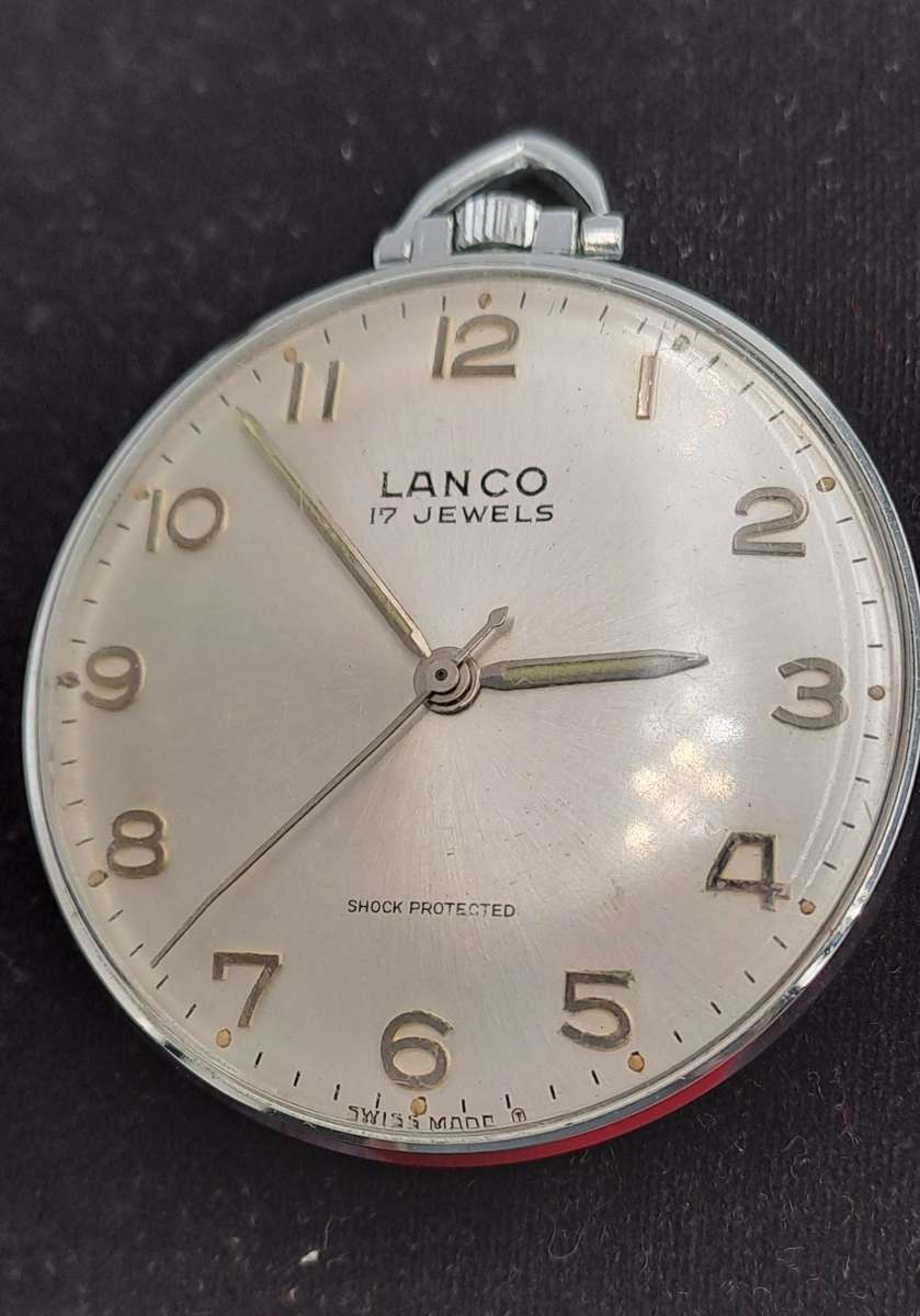 Vintage Swiss Lanco Mechanical pocket watch 17 Jewels - Shock Protected -Excellent Condition-