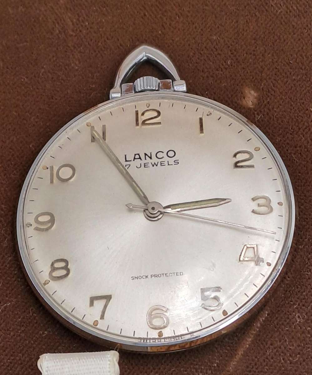 Vintage Swiss Lanco Mechanical pocket watch 17 Jewels - Shock Protected -Excellent Condition-
