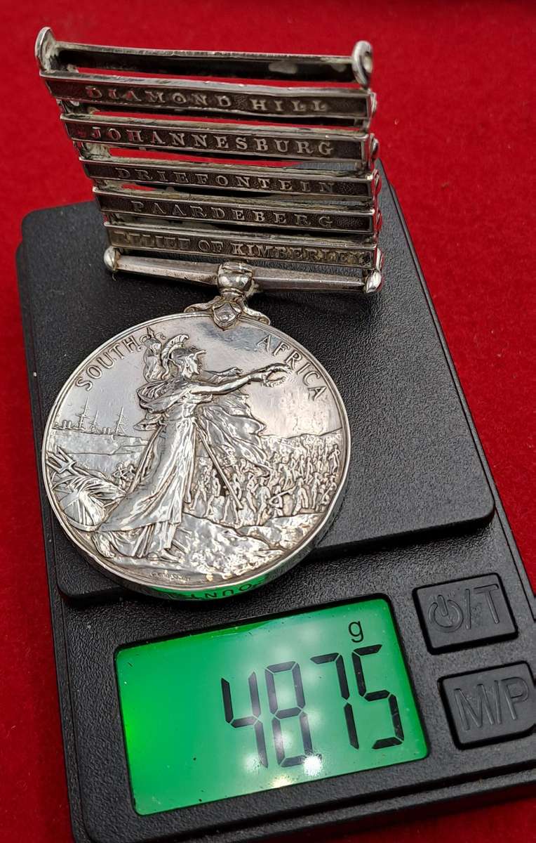 Boerwar 1899-1900 Queen Victoria QSA Medal Awarded to- 4445 Pte. F.Fountain 12 R. Lancers -5 clasps