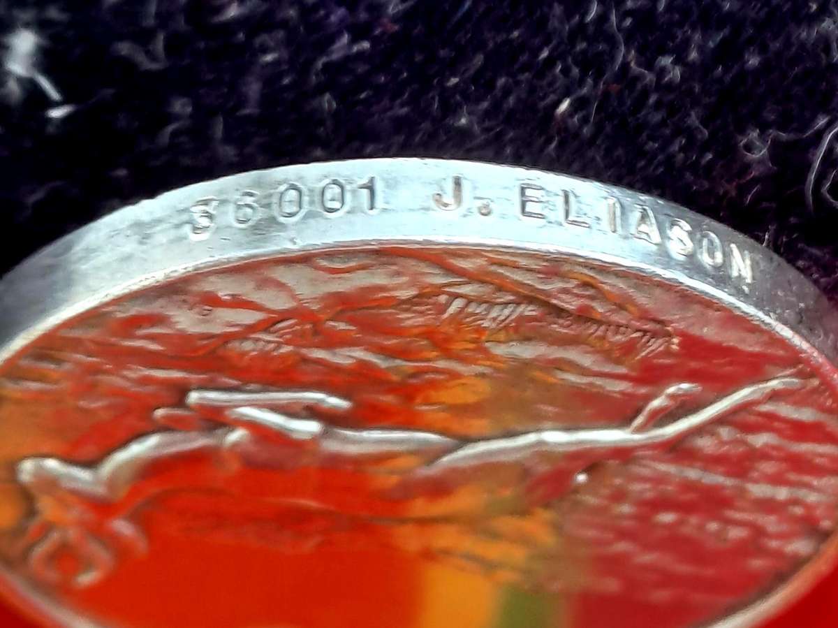 WW2  South Africa .925 Silver Africa Service Medal w/ Ribbon-  36001 J. ELiason