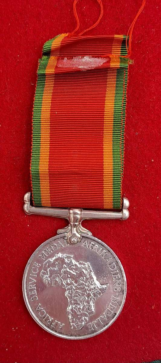 WW2  South Africa .925 Silver Africa Service Medal w/ Ribbon-  engraved P682 P.E.F Fennell