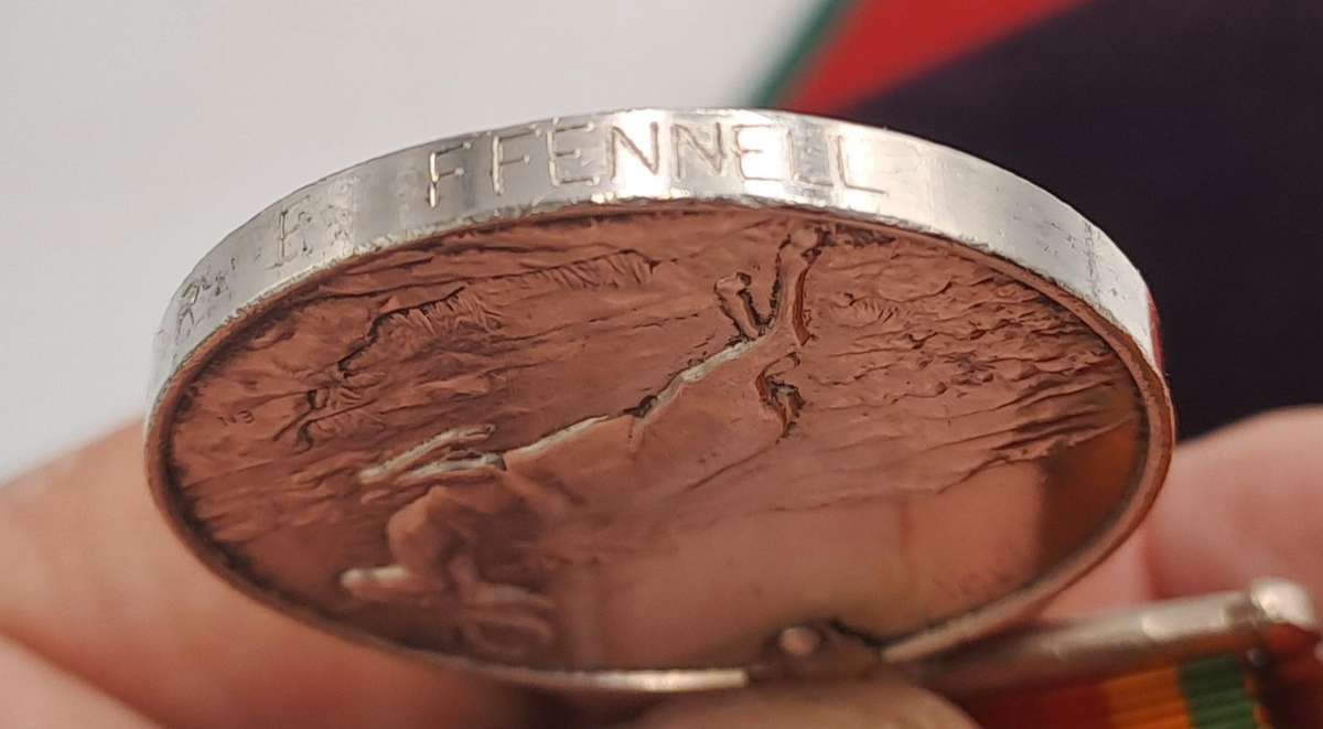 WW2  South Africa .925 Silver Africa Service Medal w/ Ribbon-  engraved P682 P.E.F Fennell