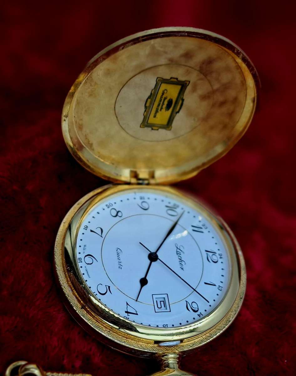 Vintage Lacher Quartz Pocket watch on chain-Made in West Germany -Working