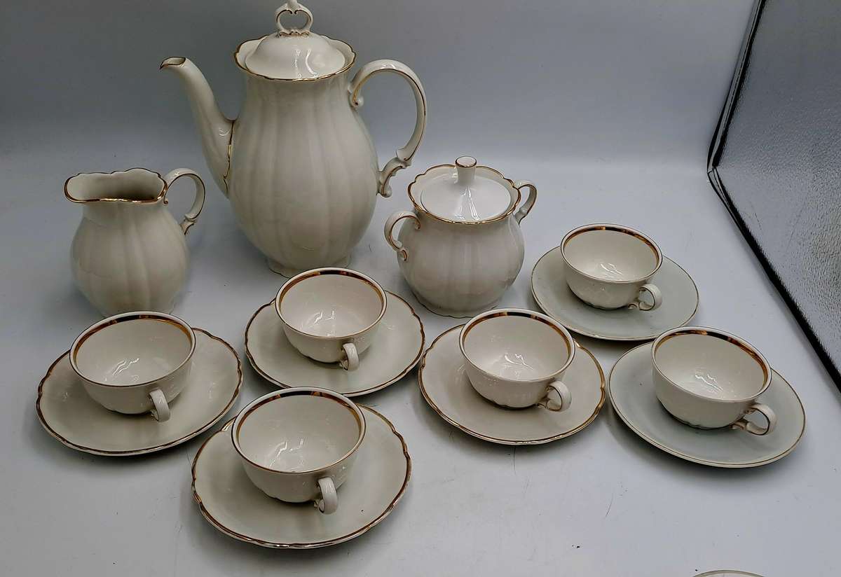 1940's 15pc Verbano Laveno Porcelain Demitasse set + 2 Saucers not from this set-Italy