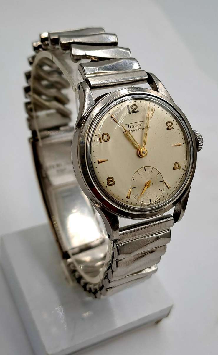 Vintage 1940's Swiss TISSOT Antimagnetique Men's Mechanical Watch -Working (sterling top strap)