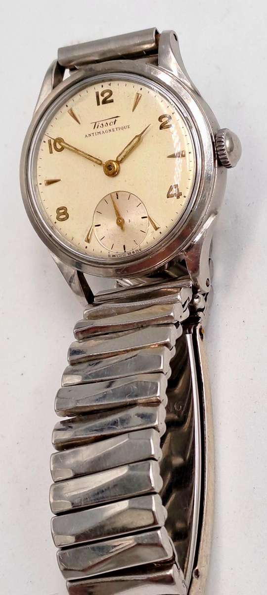 Vintage 1940's Swiss TISSOT Antimagnetique Men's Mechanical Watch -Working (sterling top strap)