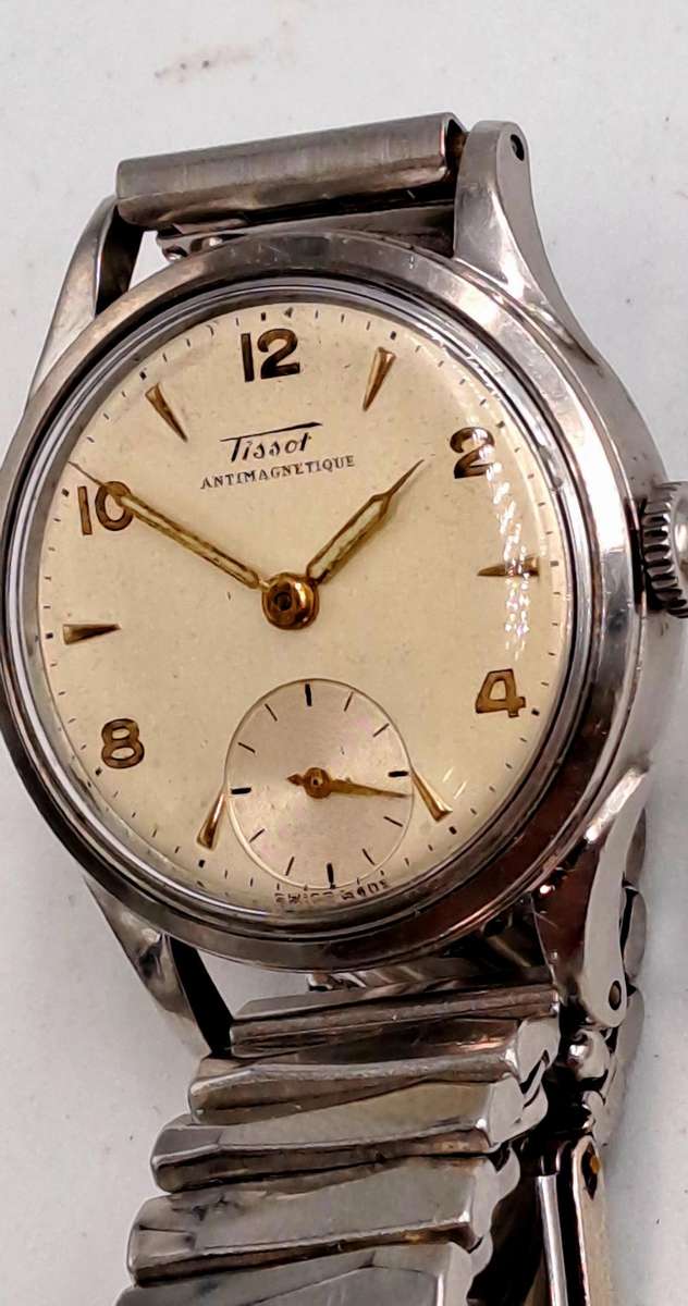 Vintage 1940's Swiss TISSOT Antimagnetique Men's Mechanical Watch -Working (sterling top strap)