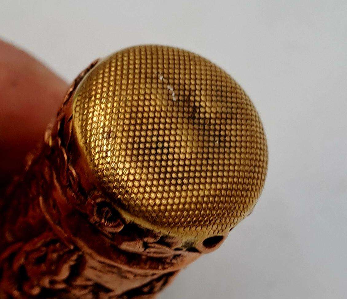 Antique Copper and Brass Cylindrical Figural Match Safe/Vesta case