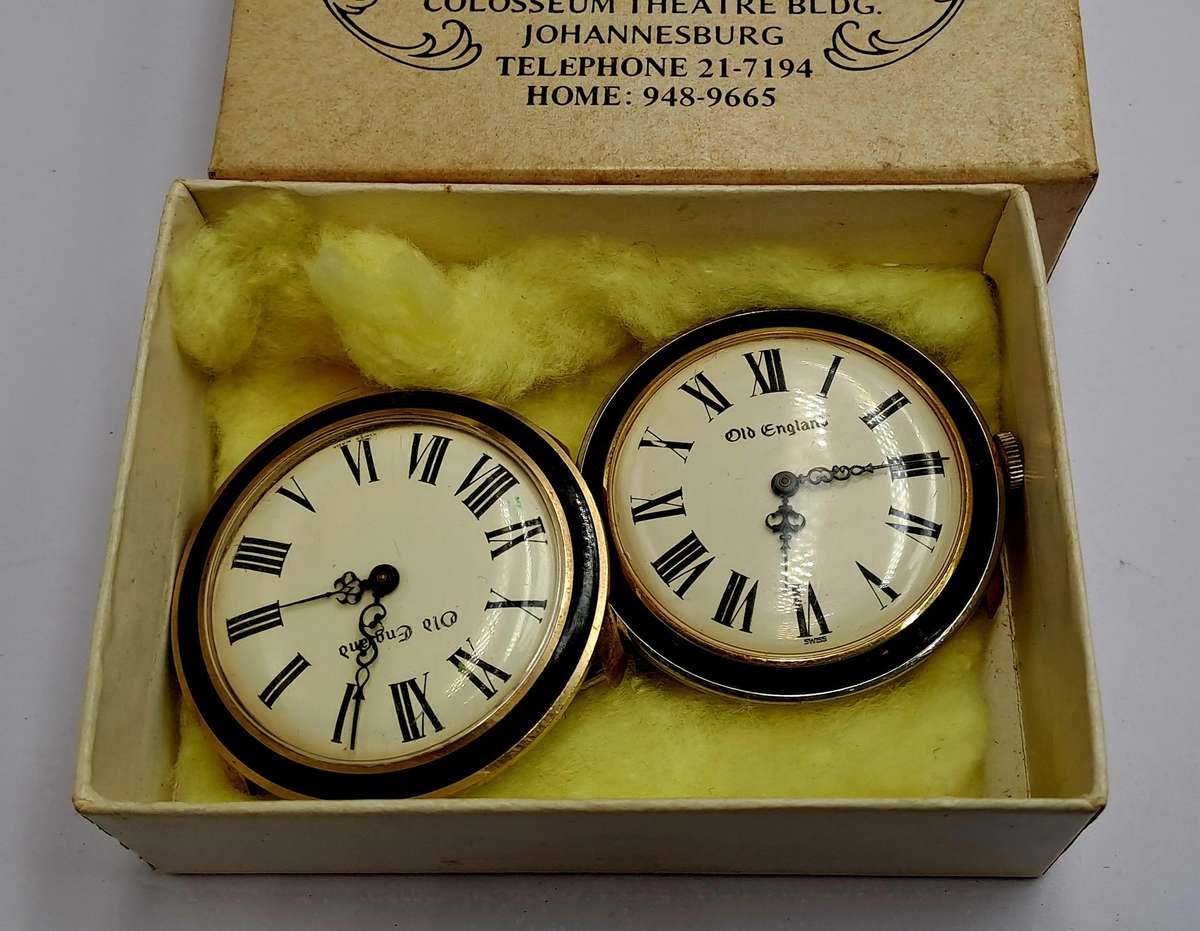 Rare Find!!! 2 x 1960's Swiss Made Old England Black Bezel Watches for repairs by CLARO Watch SA.