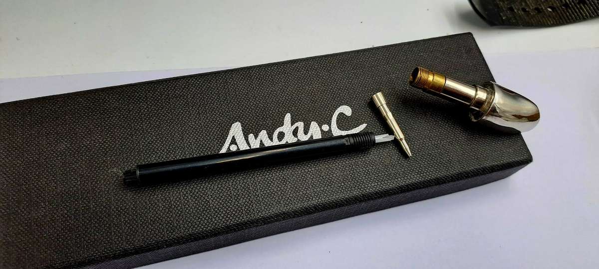 Original Andy-C Andy Cartwright designer Pencil boxed (pencil mechanism plasic top broken) Pewter