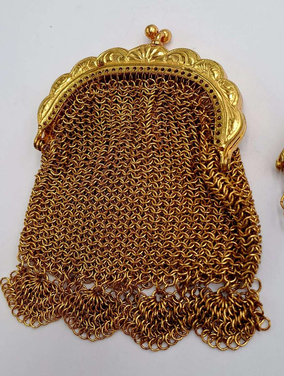 2 Vintage Chainmail Small Coin Purses Gold Tone, Victorian era, Filigree, Ornate
