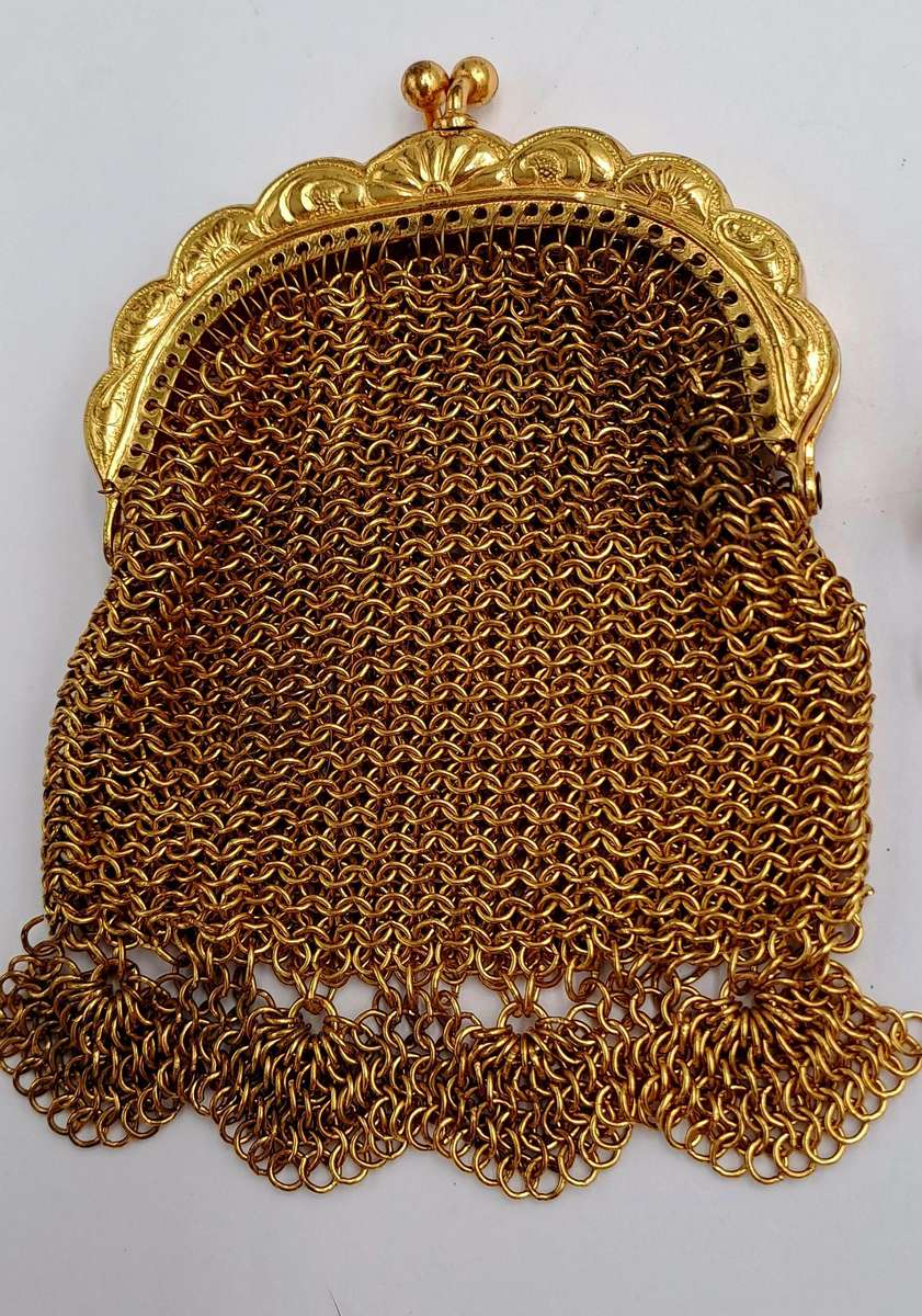 2 Vintage Chainmail Small Coin Purses Gold Tone, Victorian era, Filigree, Ornate