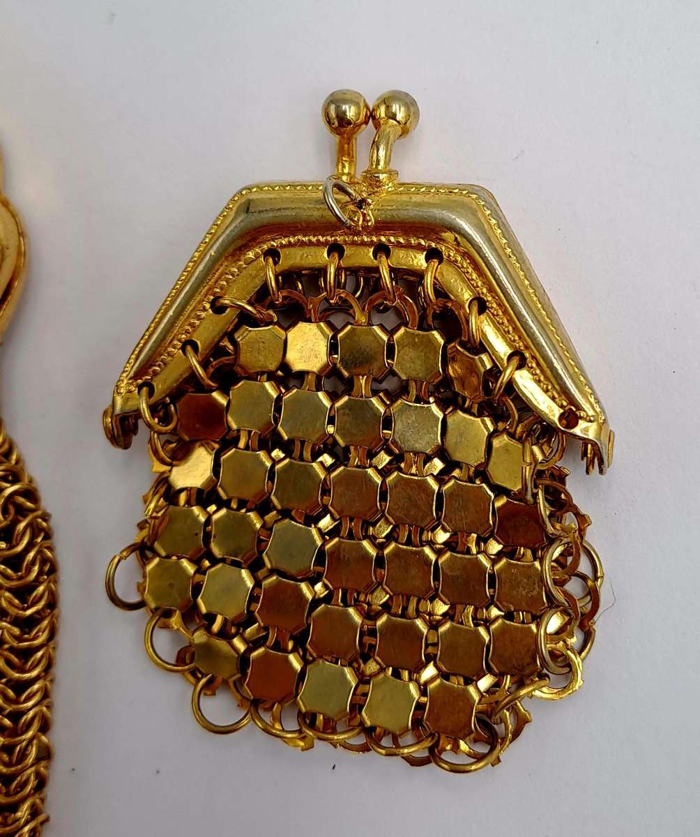 2 Vintage Chainmail Small Coin Purses Gold Tone, Victorian era, Filigree, Ornate