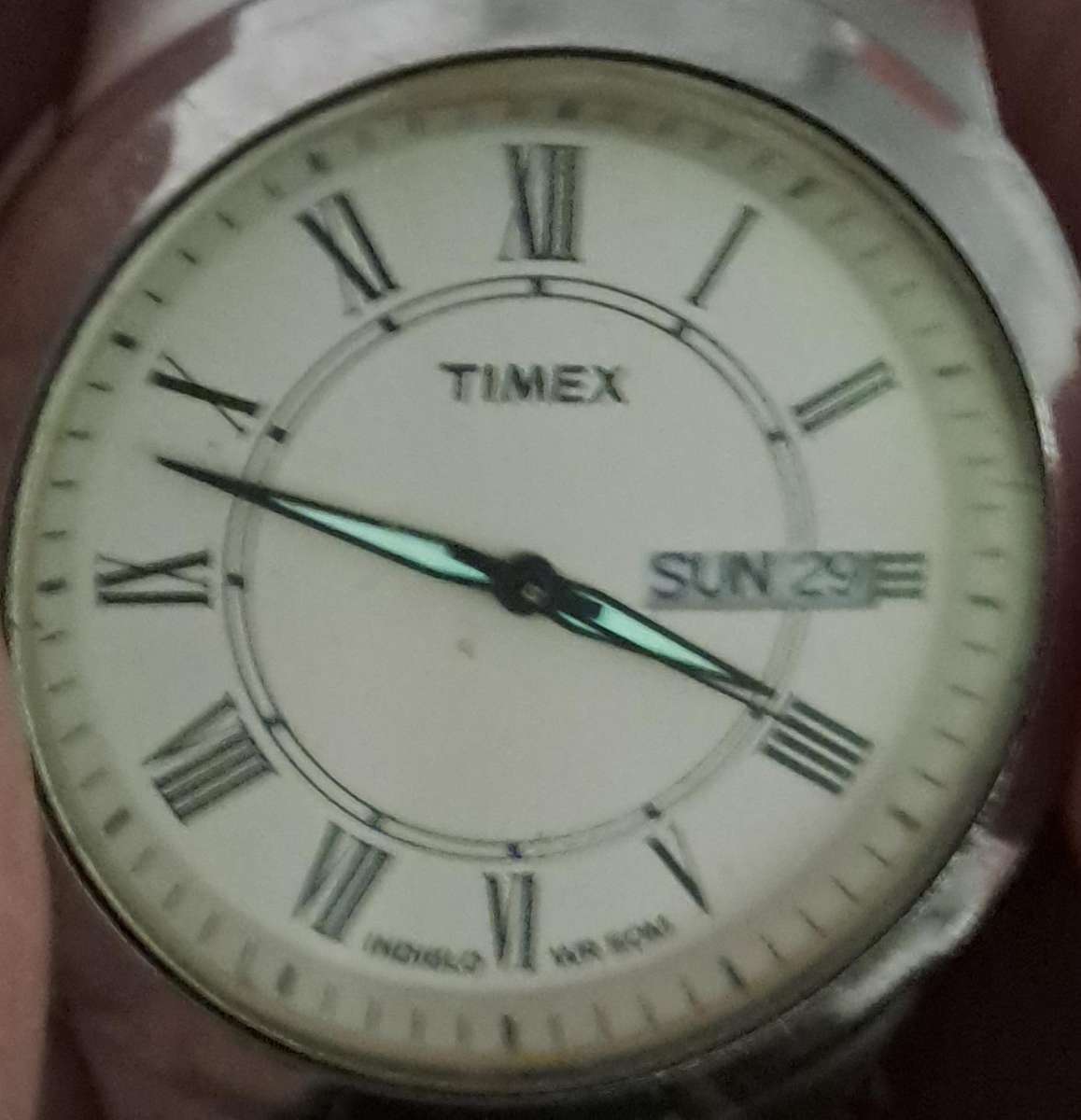 Pre-owned Mens Timex Indiglo(light) WR50M Quarts watch - Working -Leather Strap-illuminated hands