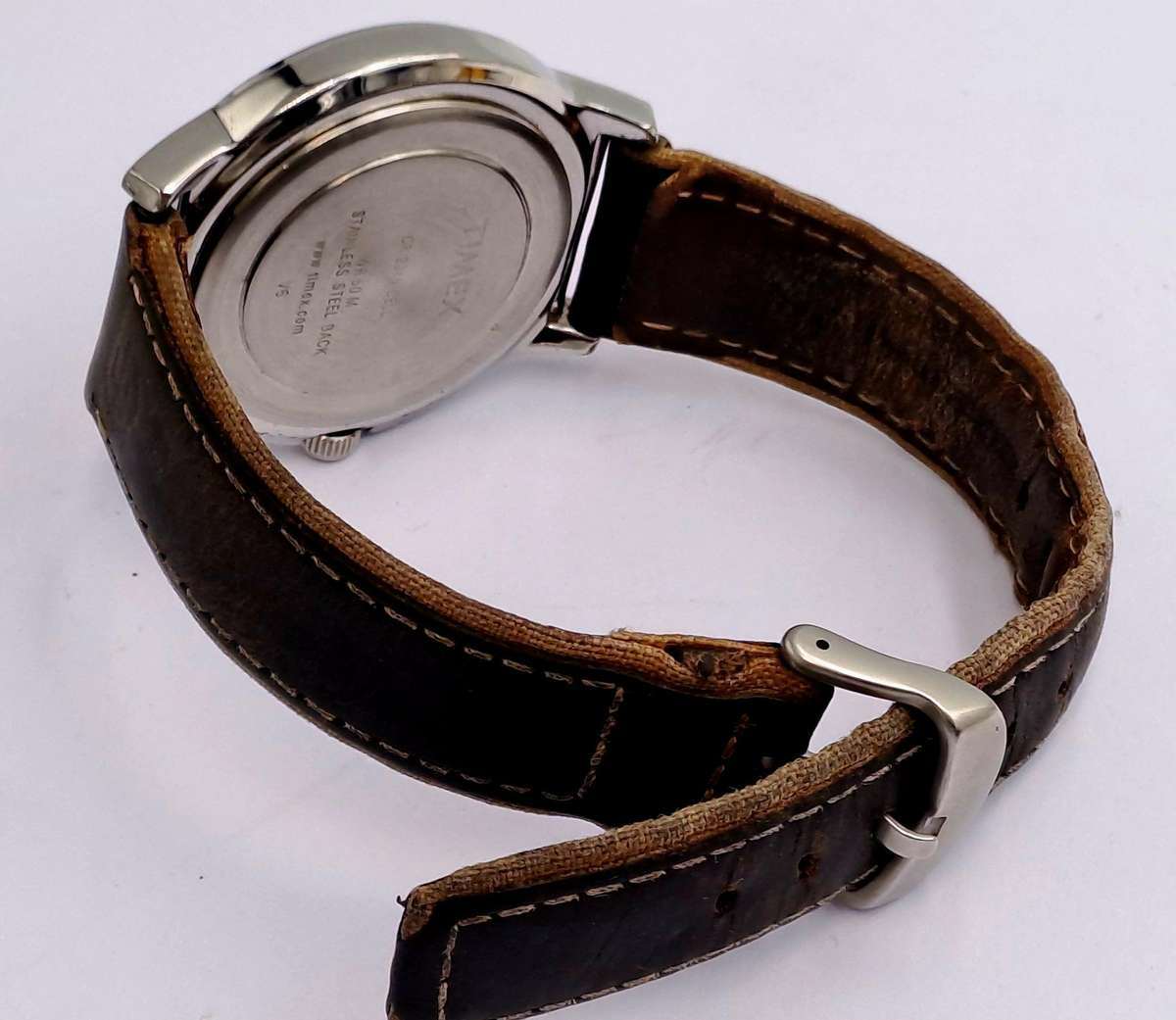 Pre-owned Mens Timex Indiglo(light) WR50M Quarts watch - Working -Leather Strap-illuminated hands