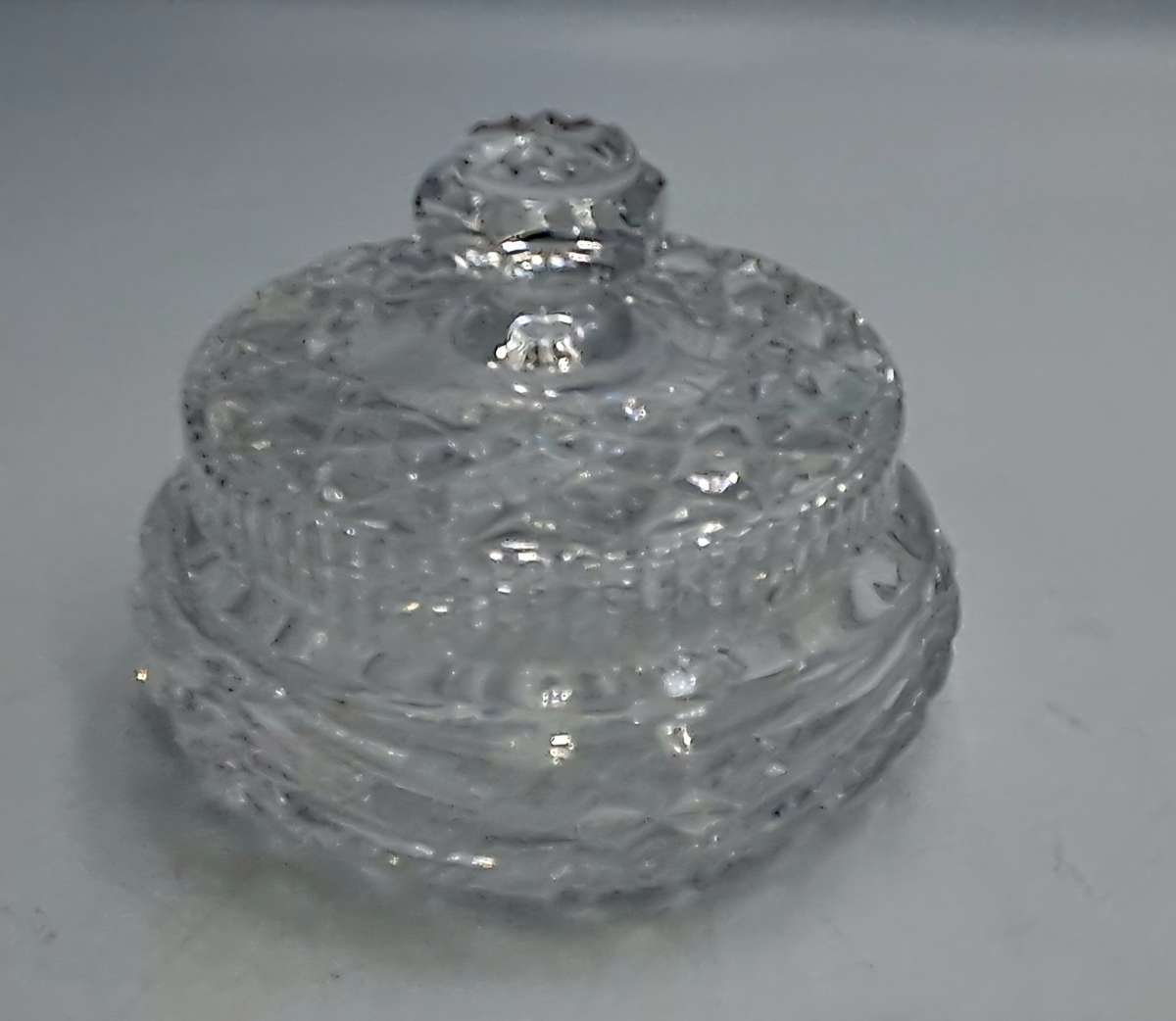 Vintage Clear Crystal Cut Glass Lidded Bowl
