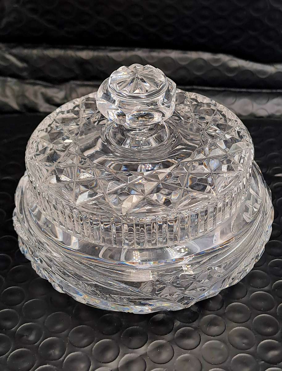 Vintage Clear Crystal Cut Glass Lidded Bowl