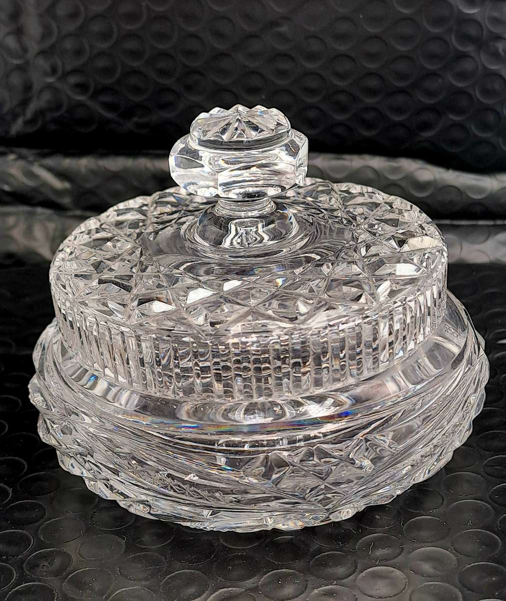 Vintage Clear Crystal Cut Glass Lidded Bowl