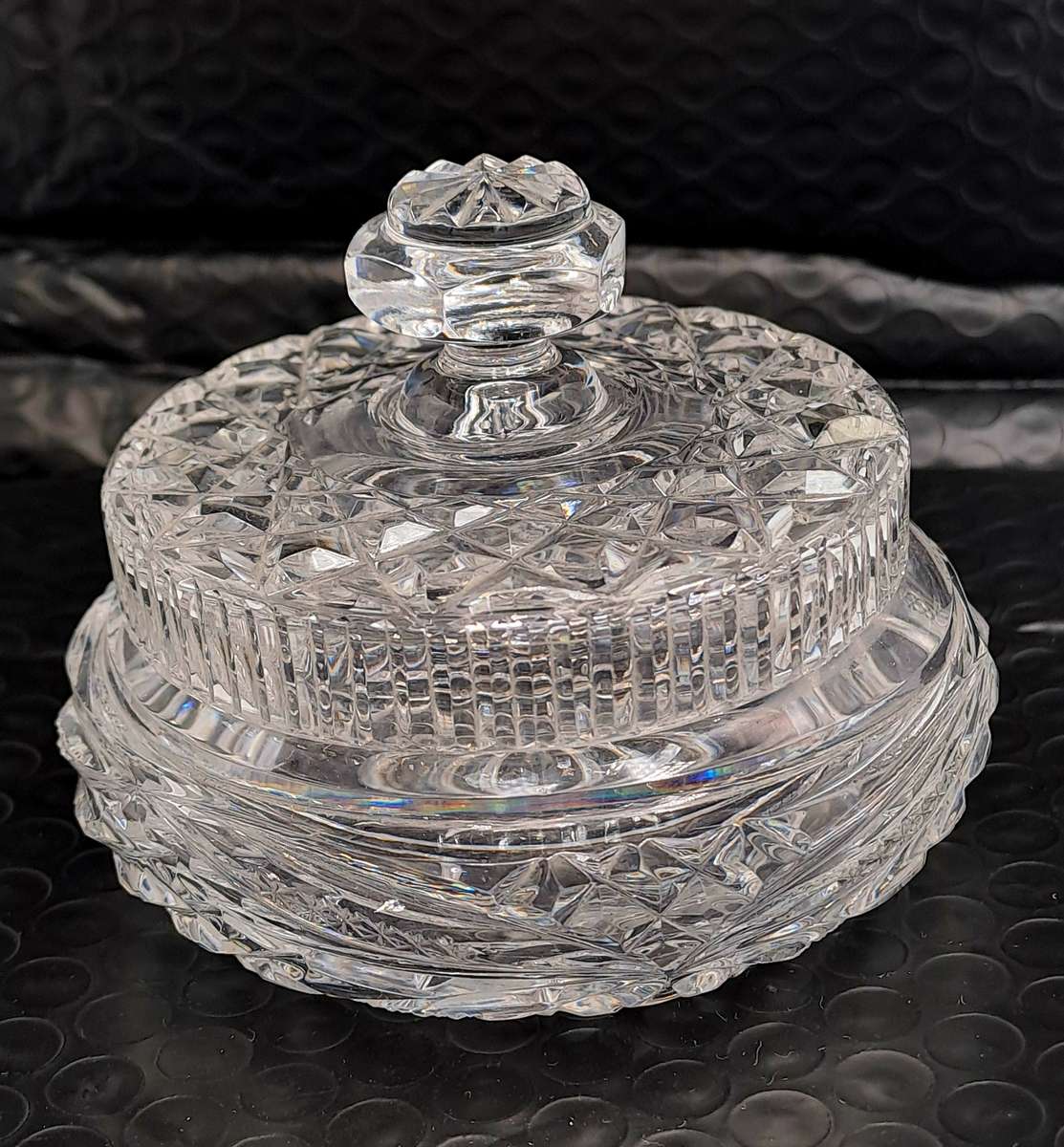 Vintage Clear Crystal Cut Glass Lidded Bowl