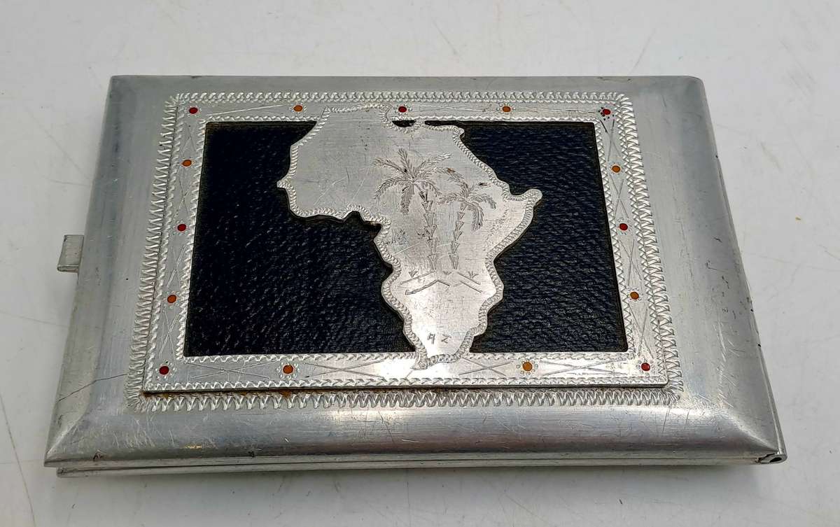 WW2 Prisoner of War Made Aluminium Trench Art Cigarette Case - Africa