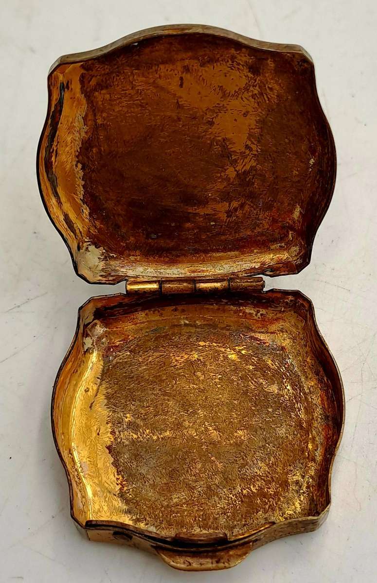 Small Vintage Stratton Pill Box Gold Enamel Floral Design-see patina