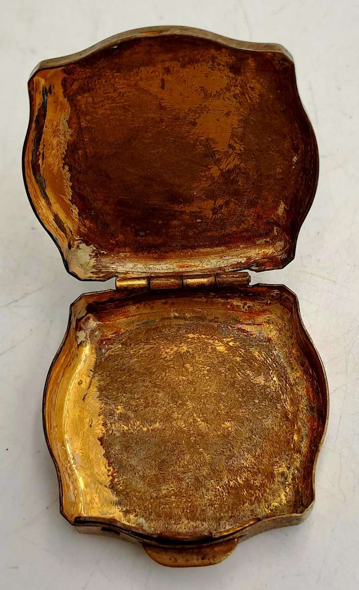 Small Vintage Stratton Pill Box Gold Enamel Floral Design-see patina