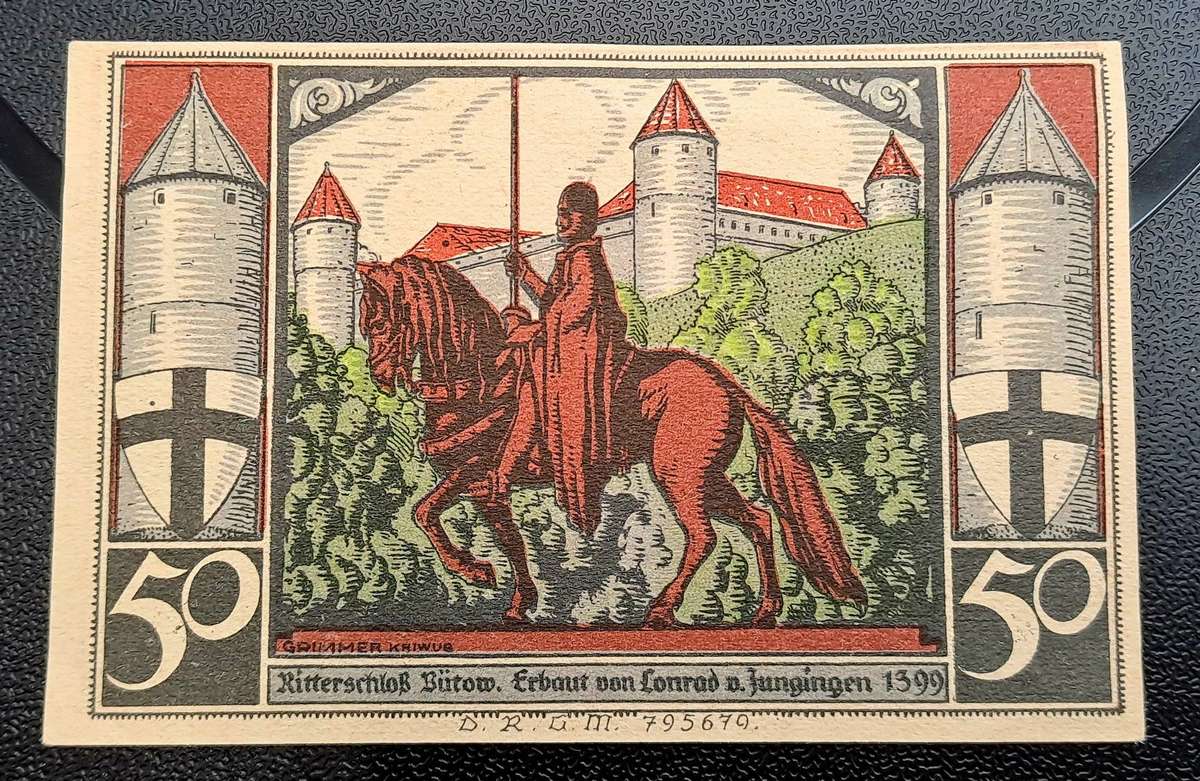 1922 German notgeld 50 Pfennigs City of Bütow (Prussian province of Pomerania)