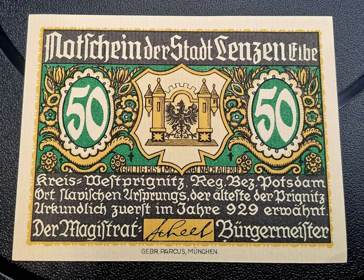 1914-1924 German notgeld 50  Pfennigs City of Lenzen an der Elbe (Prussian province of Brandenburg)